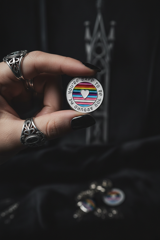 Modell hĂĄller enamel pin