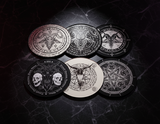 Dark aesthetic coaster product photography