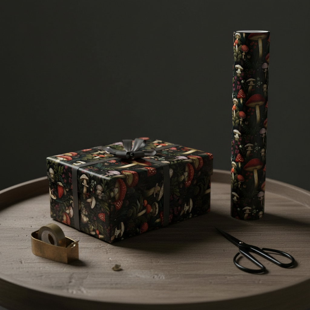 Dark aesthetic mushroom wrapping paper