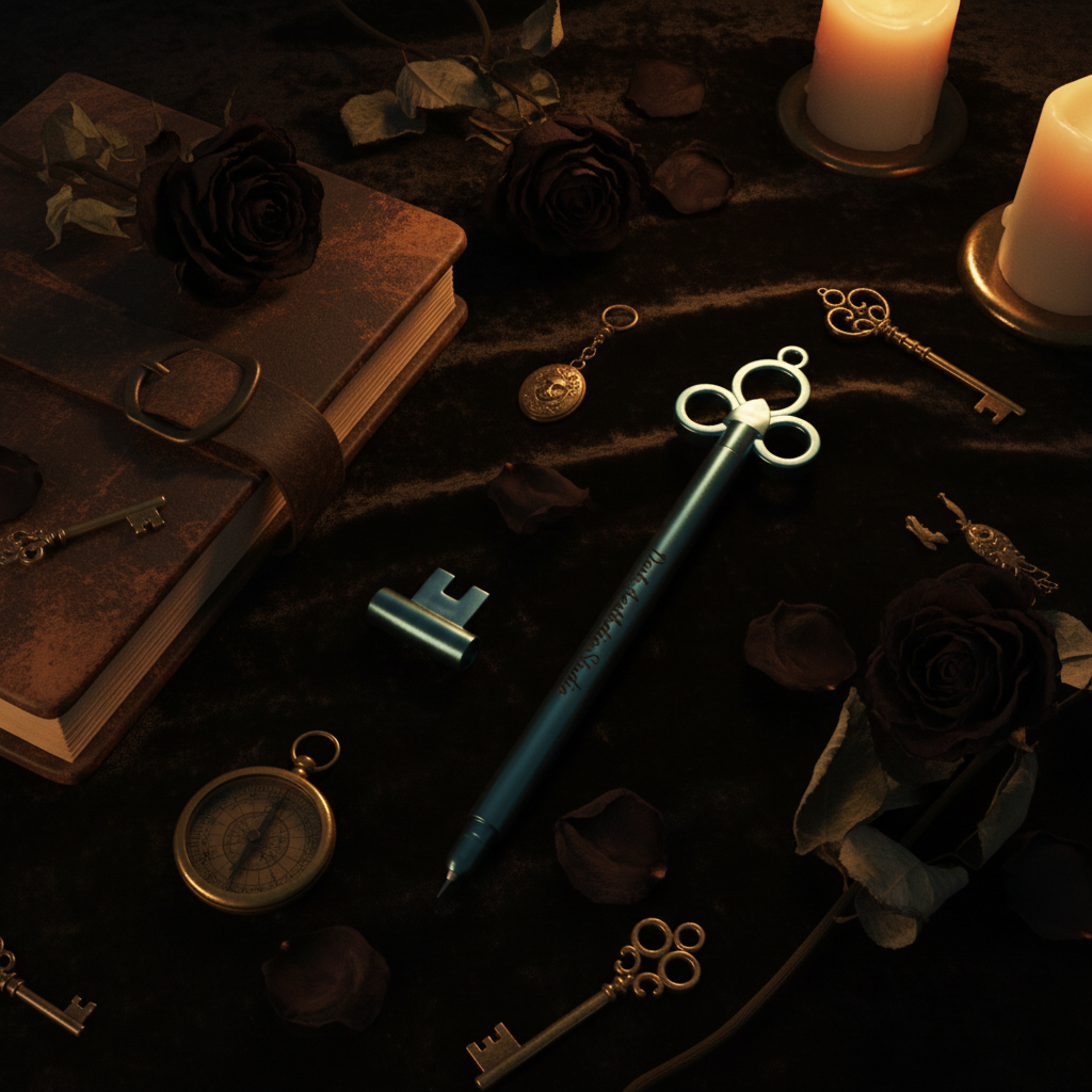 Dark Aesthetic Pen Flat Lay
