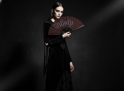 Dark red fan with model