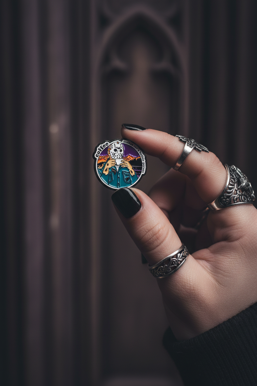 Modell håller Coffee Pin