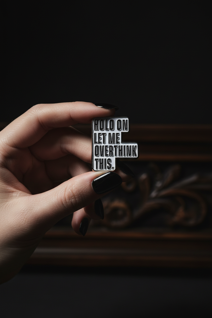 Modell håller Overthink pin