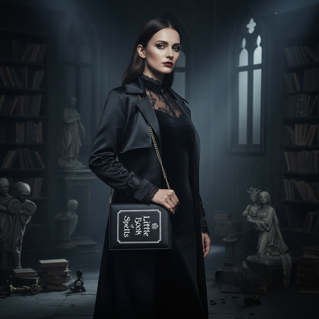 Realistic lifestyle shot with model - Little Book of Spells bag