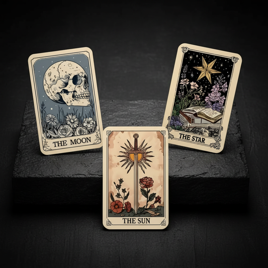 Tarotkort magneter i mörk miljö